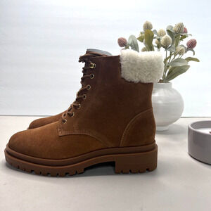 Ralph Lauren Carlee Water Resistant Suede Boots Shearling Brown Women 7.5 NWOB